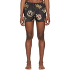 Dolce and Gabbana Black Crown Print Swim Shorts