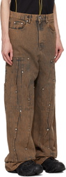 KUSIKOHC Brown Workwear Multi Rivet Jeans