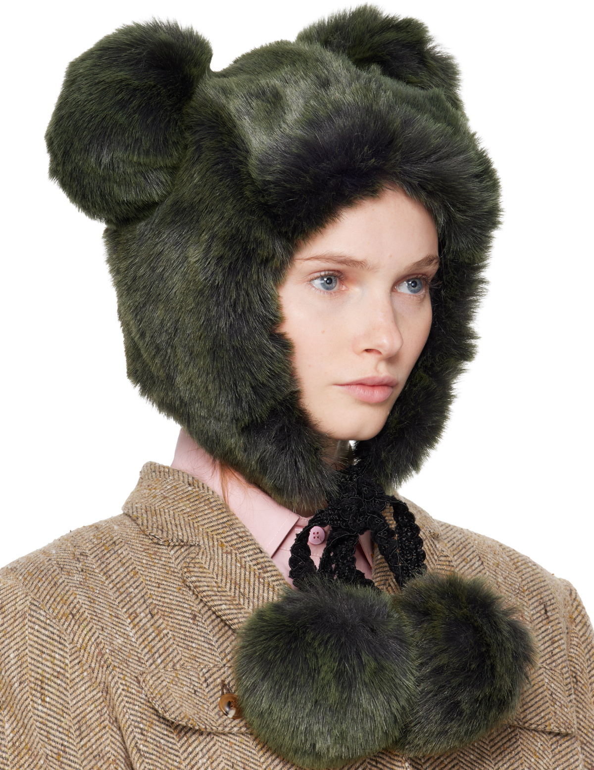 Anna Sui SSENSE Exclusive Green Faux Fur Teddy Bear Hat