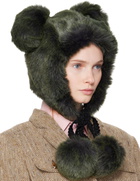 Anna Sui SSENSE Exclusive Green Faux Fur Teddy Bear Hat