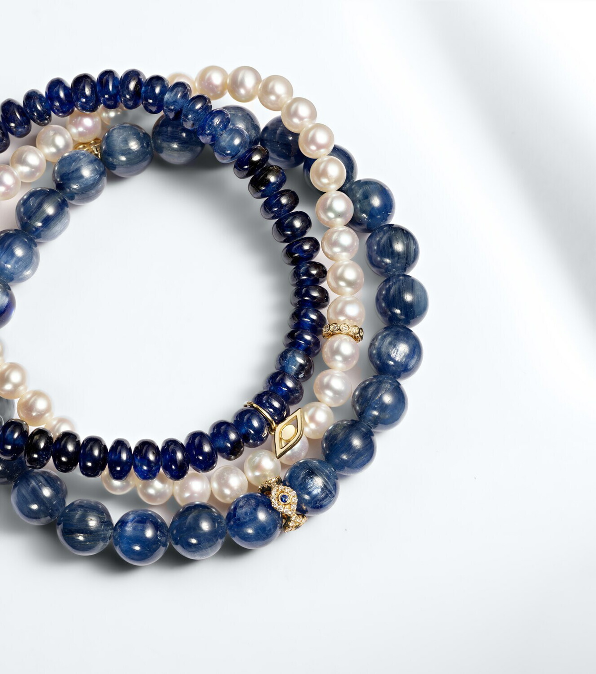 Sydney Evan 14kt gold bracelet bundle with pearl, kyanite, diamonds and sapphires