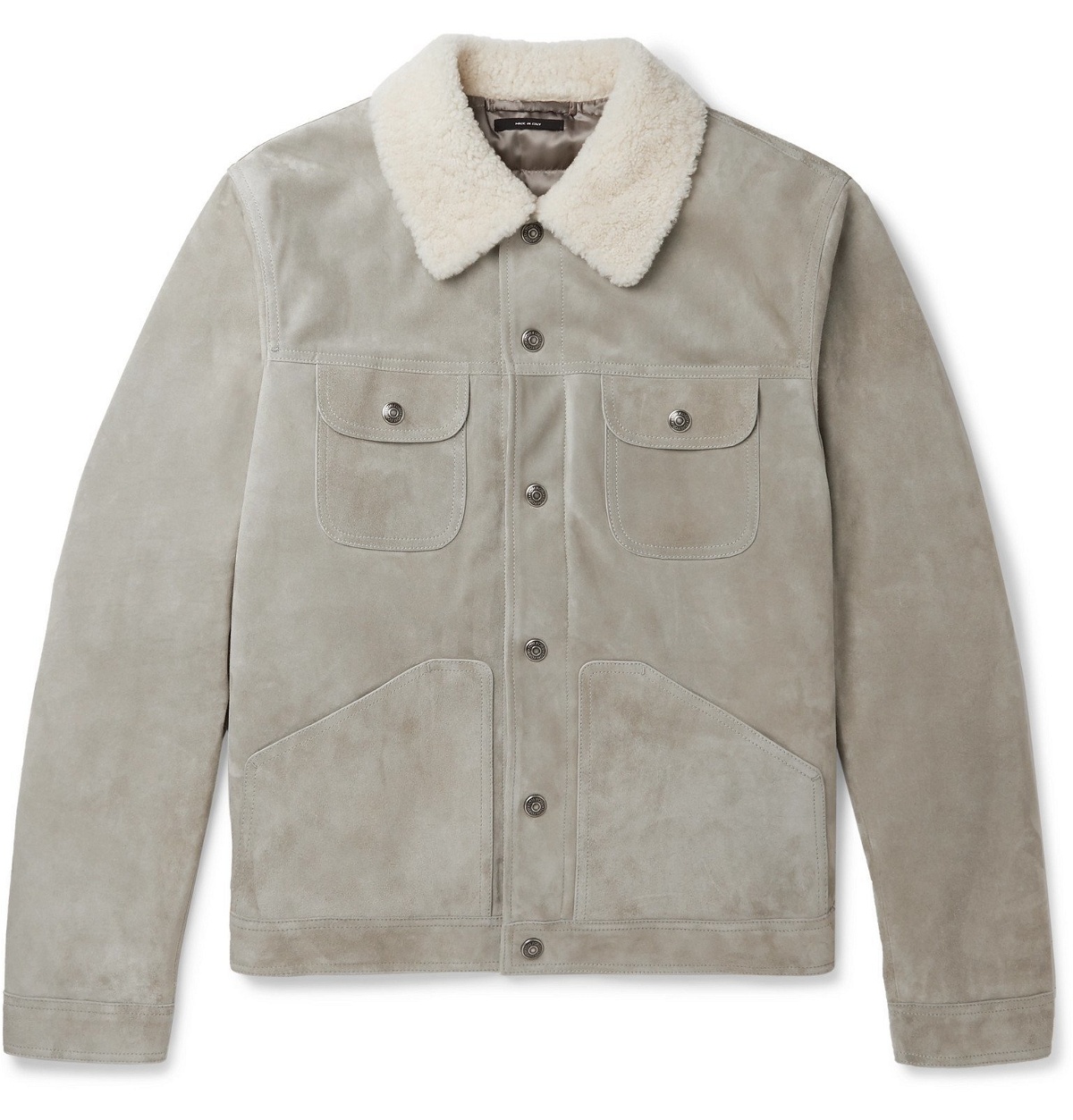 TOM FORD - Shearling-Trimmed Suede Jacket - Gray TOM FORD