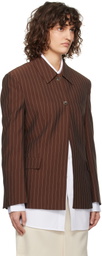 RECTO Brown Classic Collar Pin Stripe Single Jacket