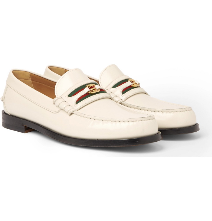 Photo: GUCCI - Kaveh Webbing-Trimmed Leather Loafers - White