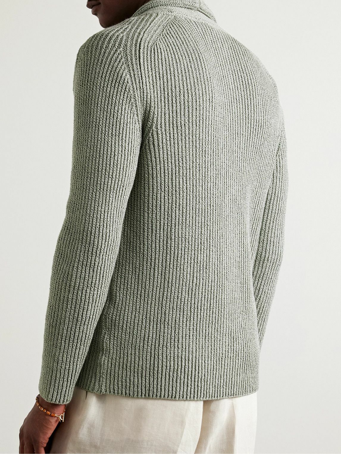 Boglioli - Shawl-Collar Garment-Dyed Ribbed Cotton Cardigan - Green