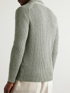 Boglioli - Shawl-Collar Garment-Dyed Ribbed Cotton Cardigan - Green