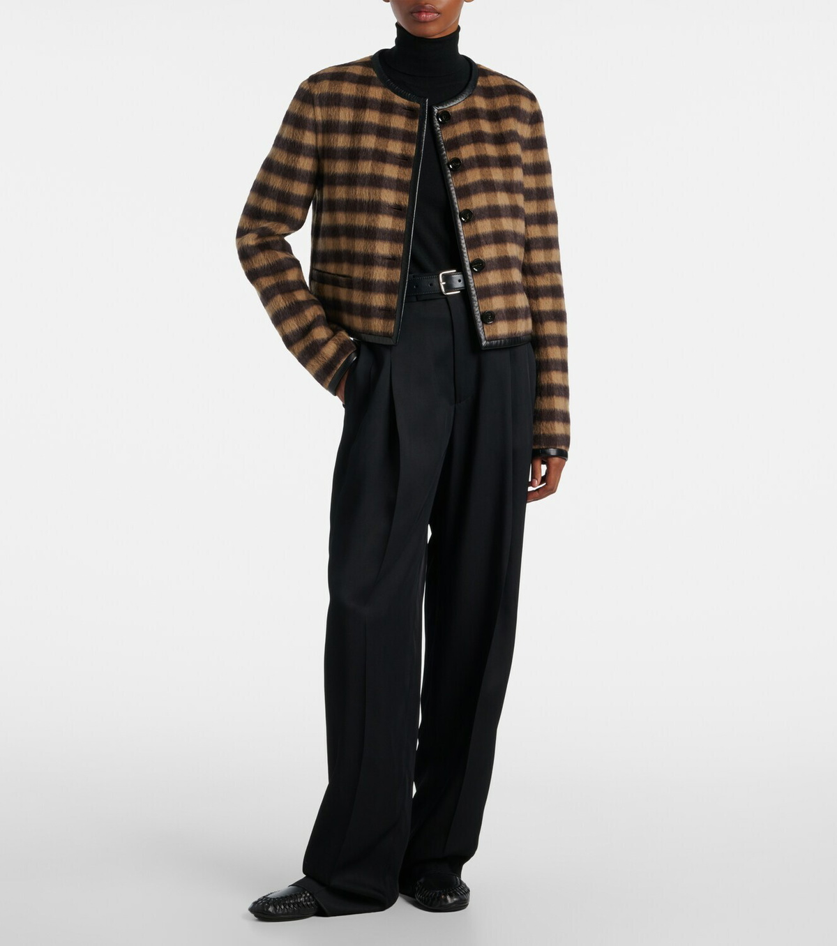 Proenza Schouler Checked leather-trimmed wool-blend jacket
