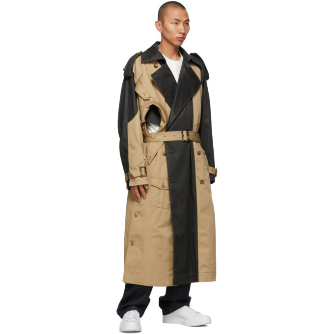 Feng Chen Wang Beige and Grey Paneled Trench Coat