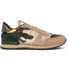 Valentino - Valentino Garavani Rockrunner Camouflage-Print Canvas, Leather and Suede Sneakers - Neutral