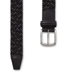 Anderson's - 3.5cm Leather-Trimmed Woven Elastic Belt - Gray