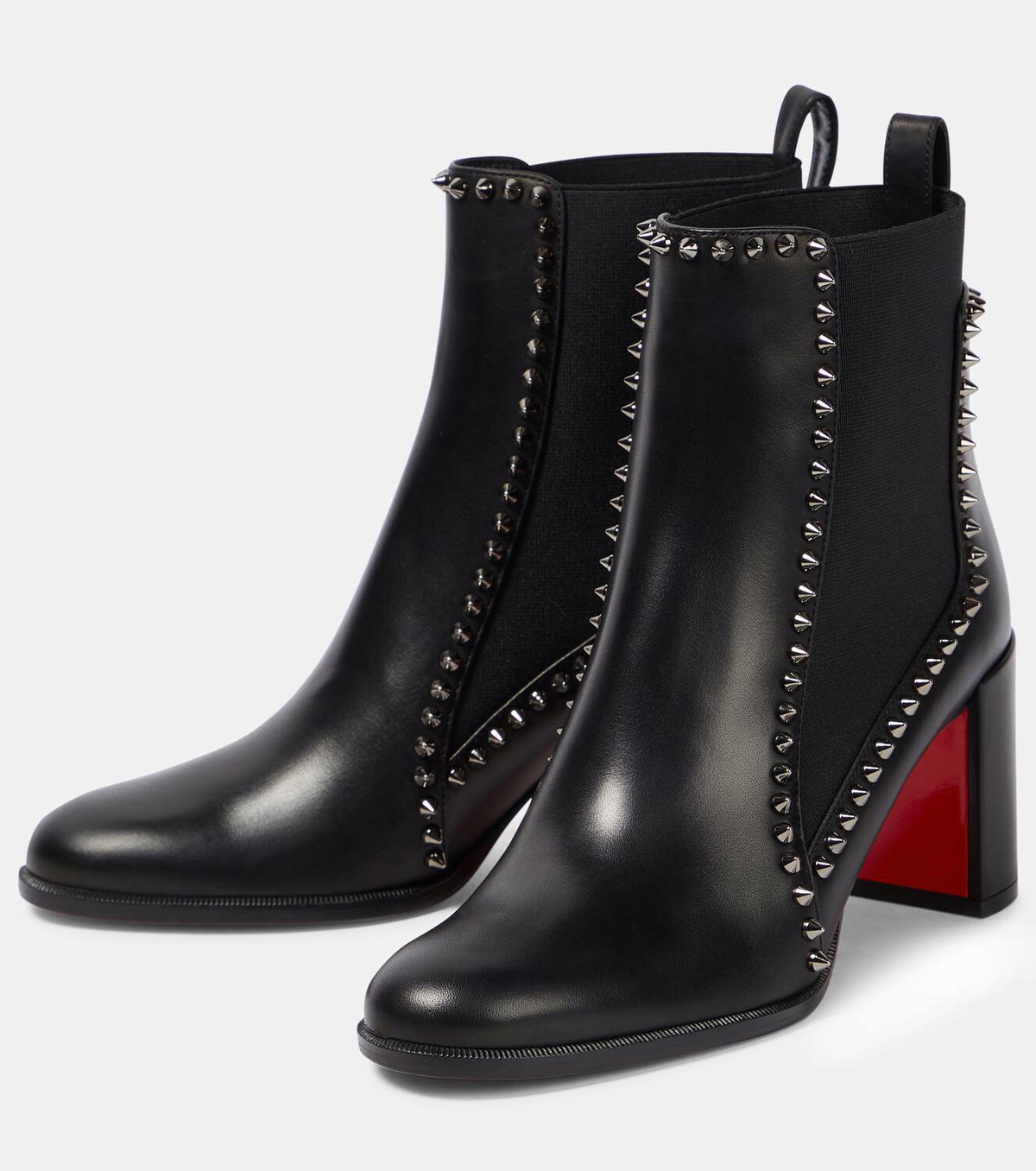 Christian Louboutin Black Leather Ankle Boot with Red Insole Trim Christian Louboutin Black Leather Ankle Boots with Signature  main image 4