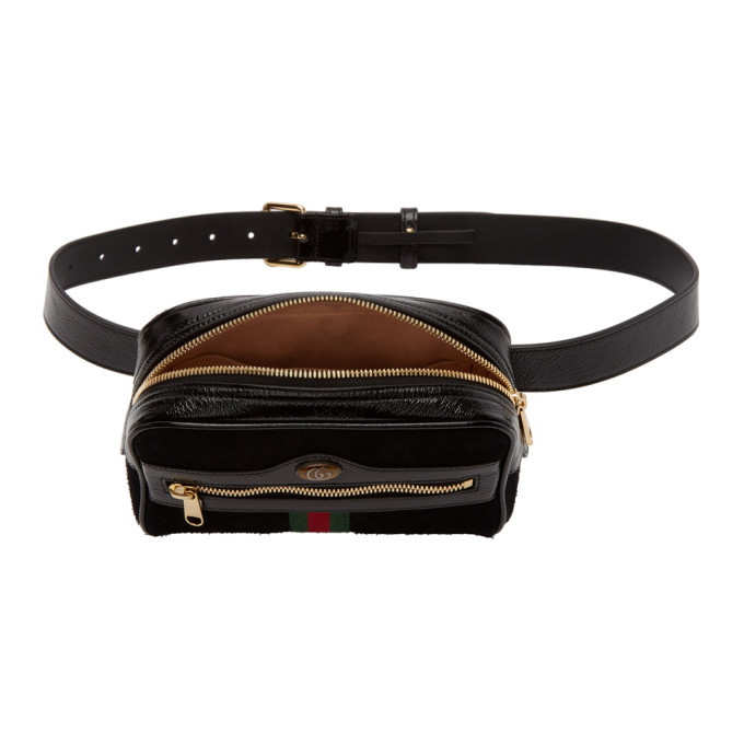 New Gucci Ophidia Belt Fanny Bag, Black Patent Leather&Suede Dustbag  Detach Belt