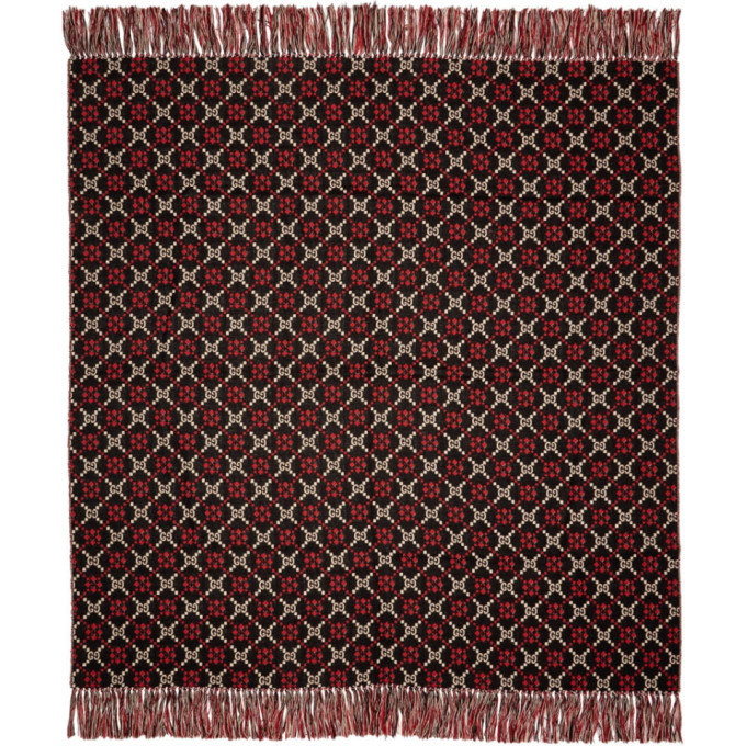 Gucci Black Red Stripe Beige Monogram Blanket - Tagotee
