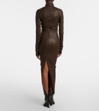 Rick Owens Dirt Pillar leather and cotton midi skirt