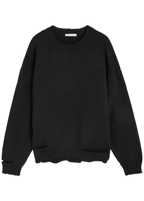 Photo: Helmut Lang Distressed Cotton-blend Jumper Black