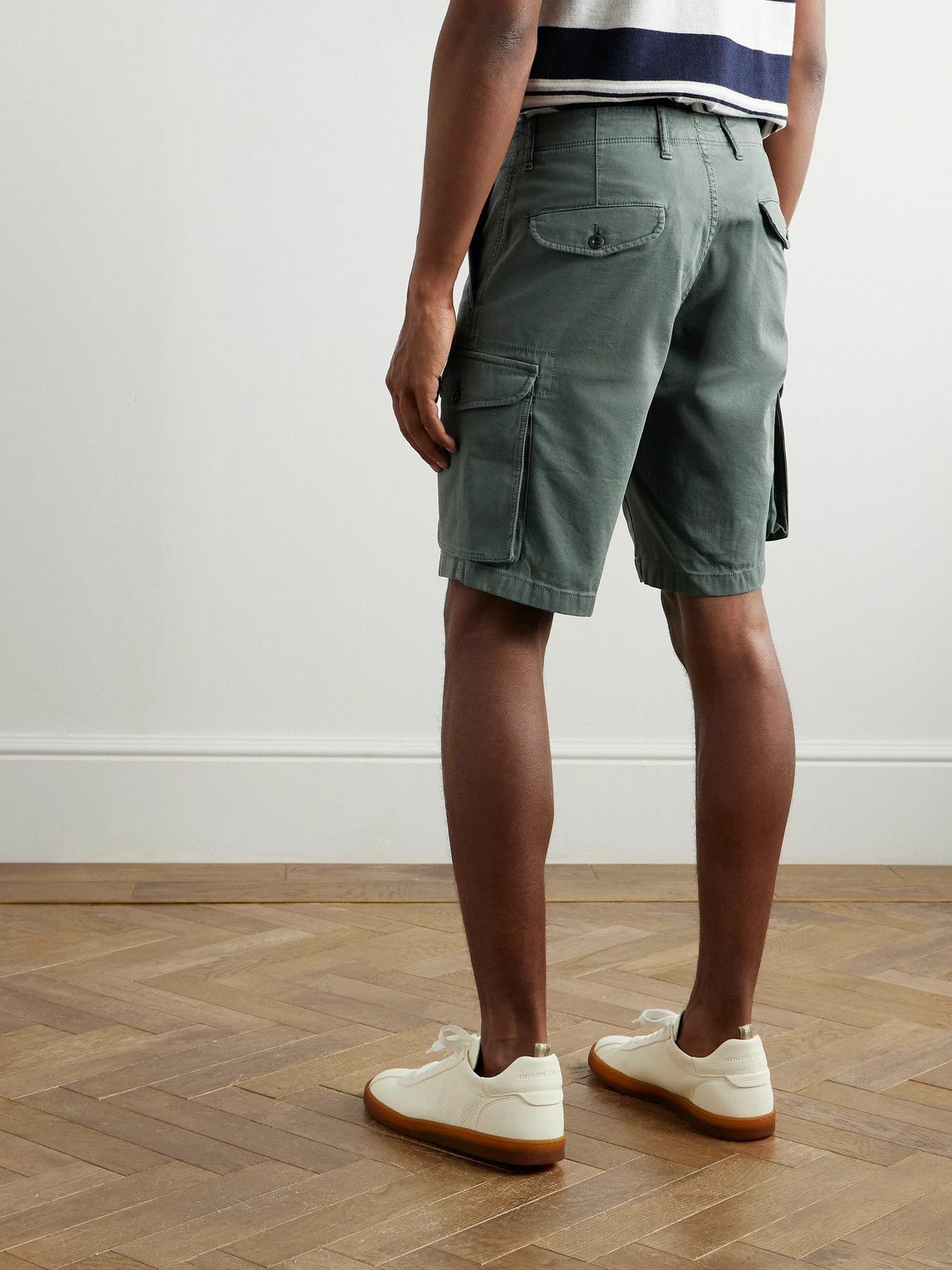 Incotex - Straight-Leg Textured Cotton-Blend Cargo Shorts - Green