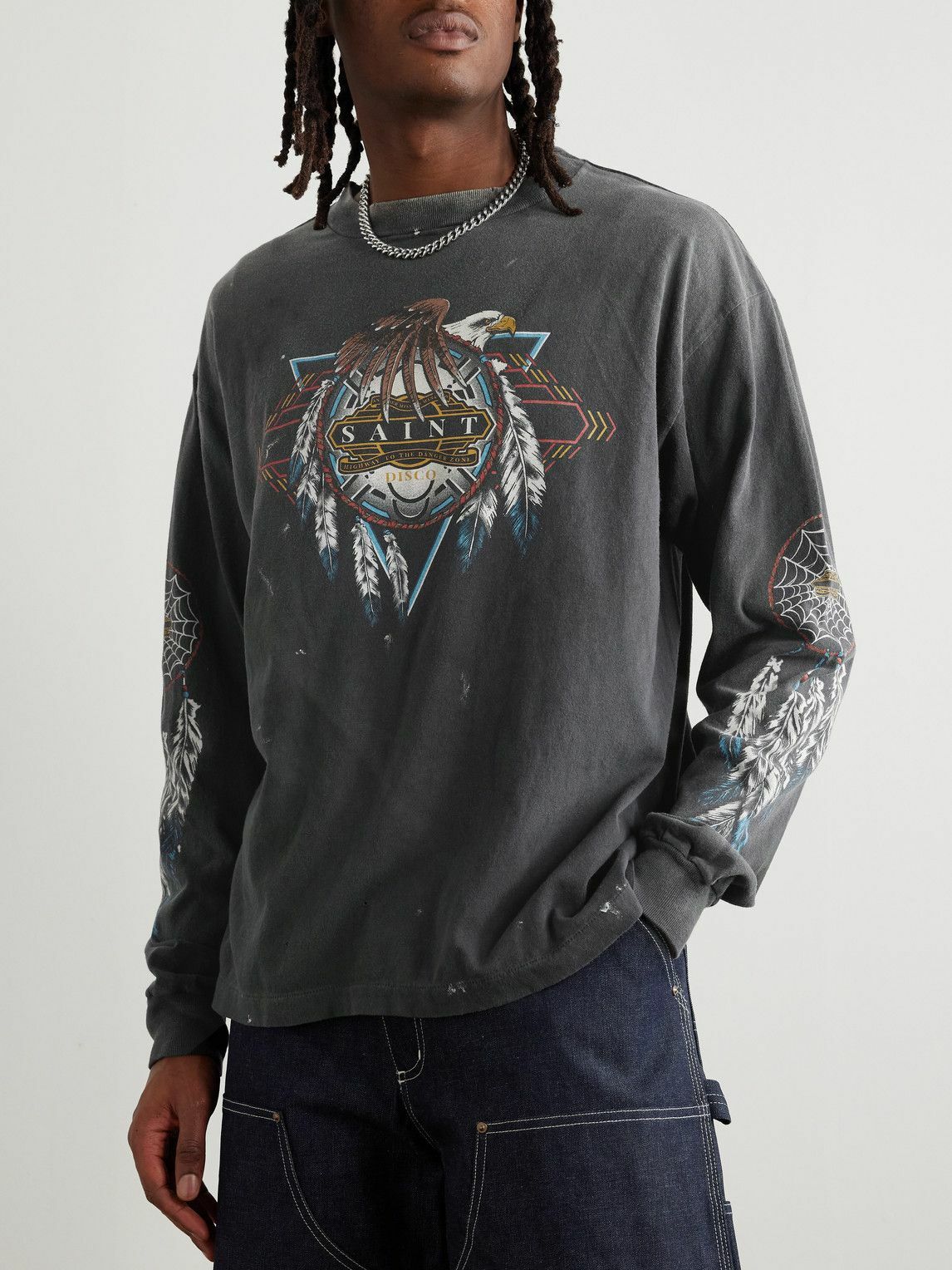 SAINT MXXXXXX - TEFLON DISCO Distressed Printed Cotton-Jersey T