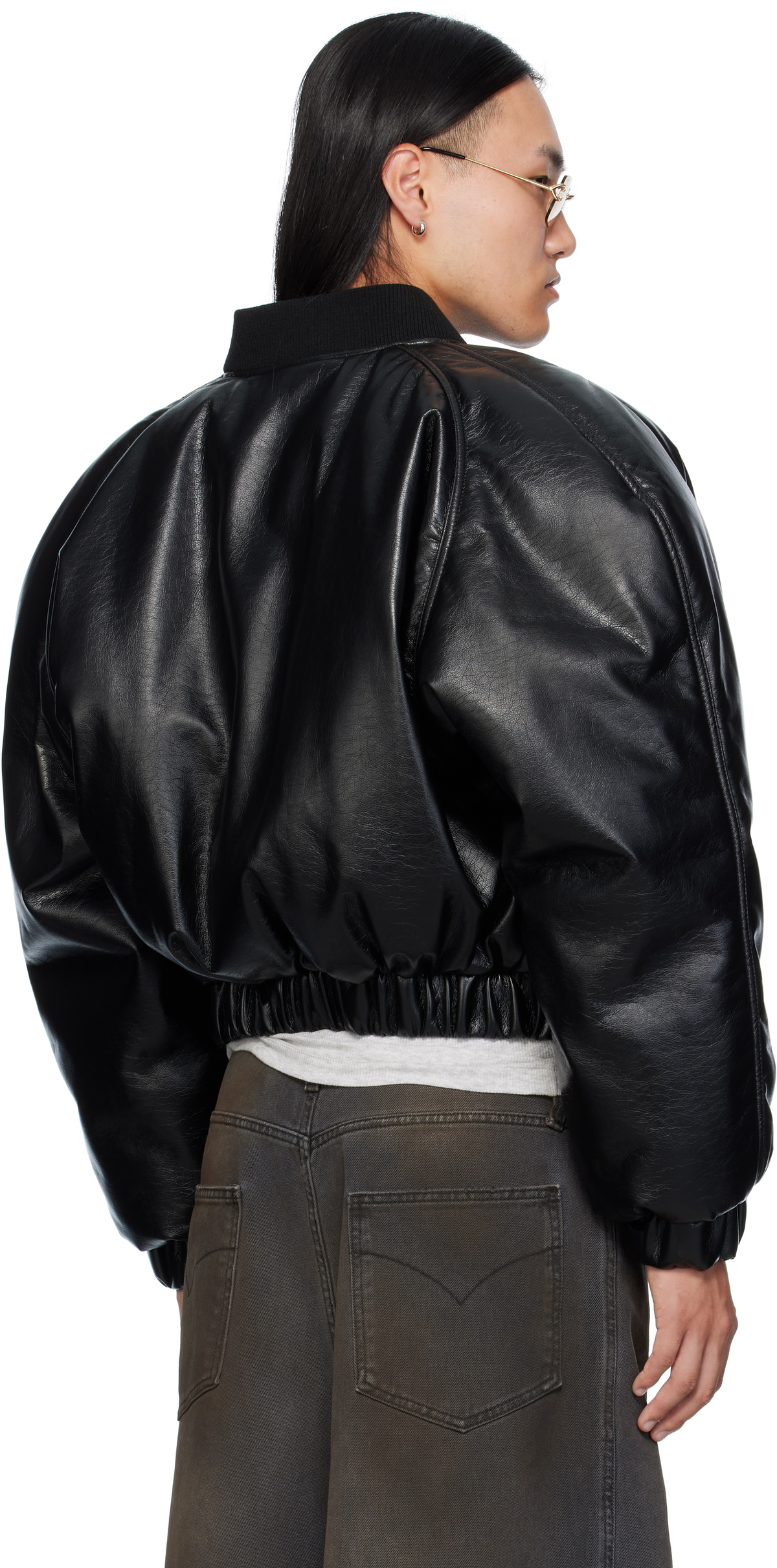 LU'U DAN Black Riot Faux-Leather Bomber Jacket