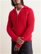 LOEWE - Fisherman Ribbed Wool Half-Zip Sweater - Red