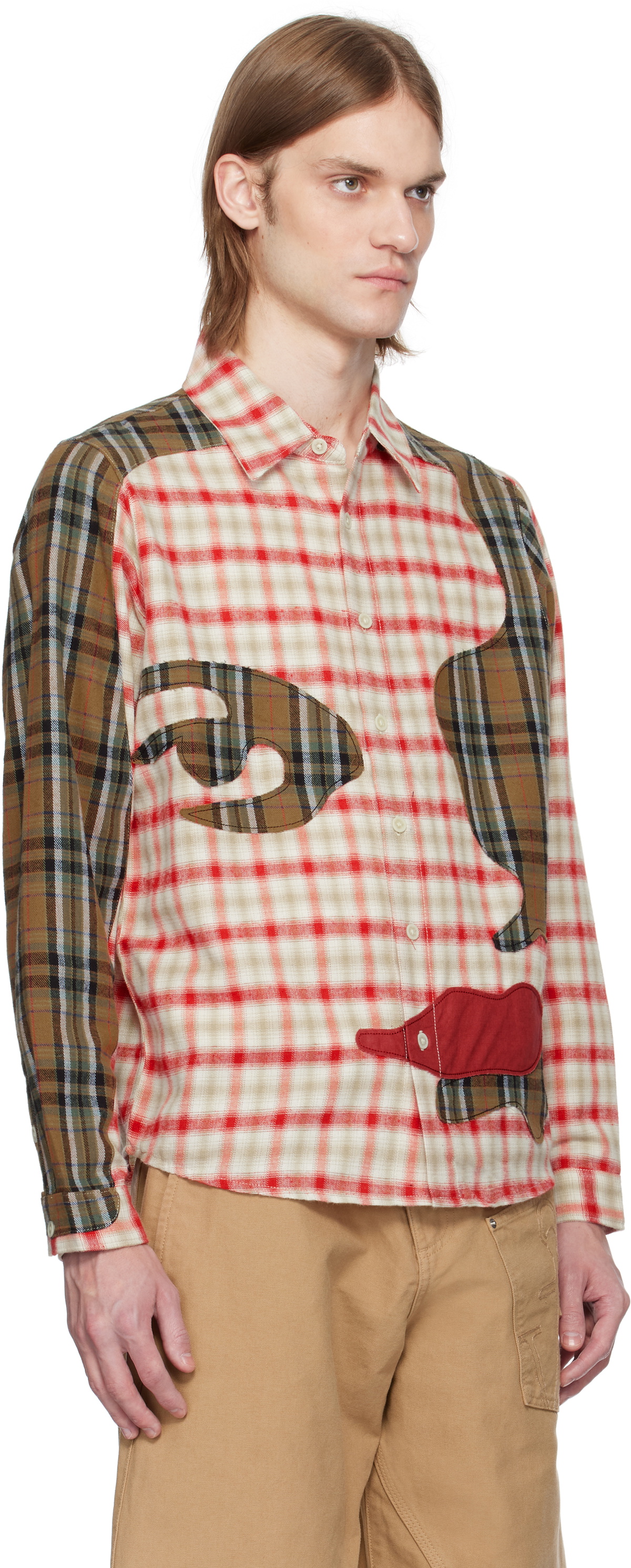 KidSuper Red & Brown Patchwork Face Flannel Shirt