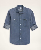 Brooks Brothers Men's Regent Regular-Fit Sport Shirt, Engineer Stripe | Indigo