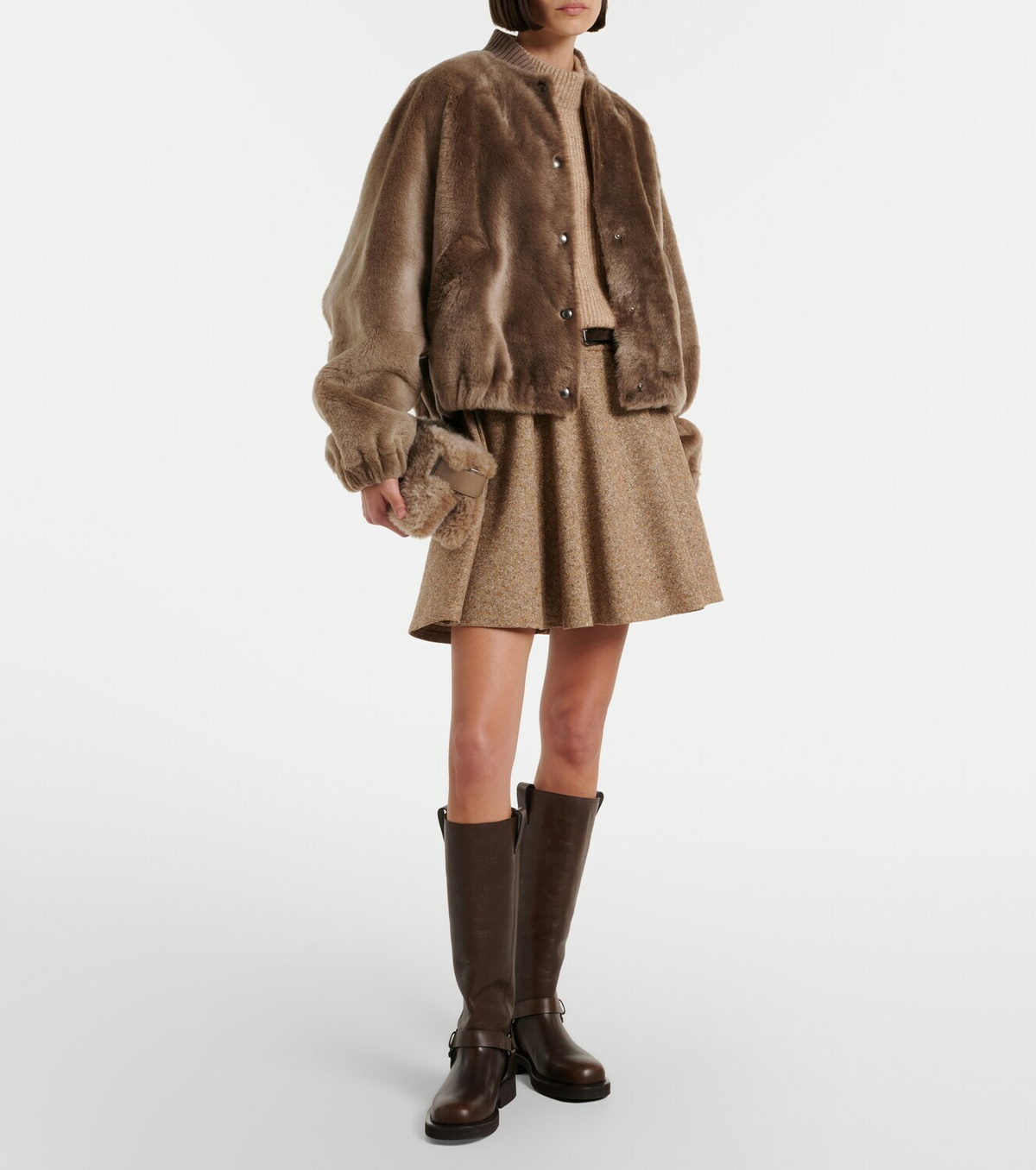 Brunello Cucinelli Cashmere-trimmed shearling bomber jacket