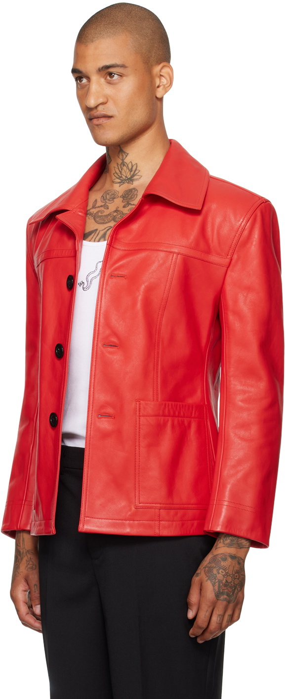 LU'U DAN Red Slim-Fit Creep Leather Jacket
