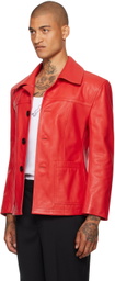 LU'U DAN Red Slim-Fit Creep Leather Jacket