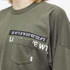 WTAPS Men's Long Sleeve WTUBE Print Pocket T-Shirt in Olive Drab