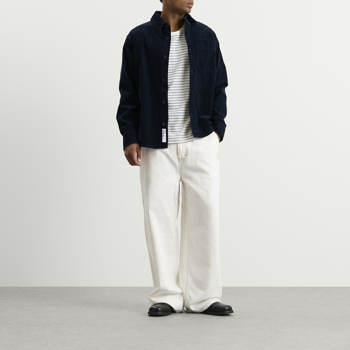 A.P.C. Men's Surchiemise Basile Logo Corduroy Shirt in Dark Navy