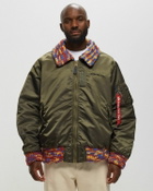 Awake Ma 1 Knit Trimmed Washed Bomber Jacket Green Bomber Jackets