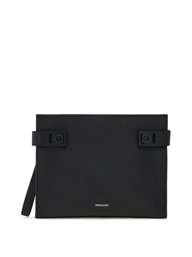 Photo: Ferragamo Mens Pouch with Hug buckle in Black