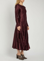 Tory Burch Asymmetric Satin Midi Dress Dark Red