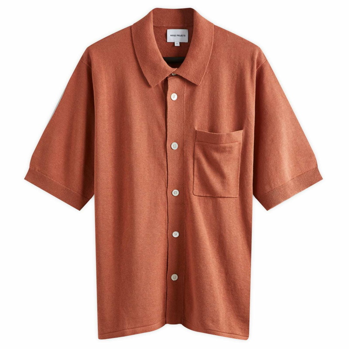 Photo: Norse Projects Men's Rollo Full Button Knit Polo in Red Clay
