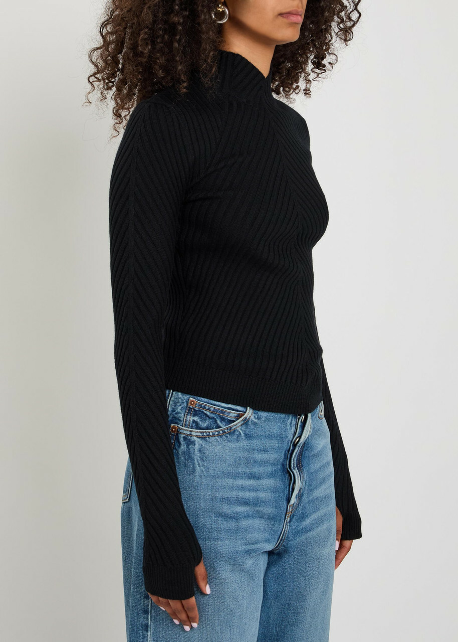 Victoria Beckham Georgia Ribbed Merino Wool Jumper Black