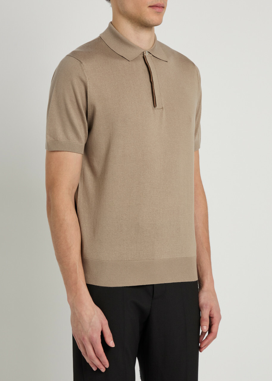 Canali Knit Polo Shirt Stone