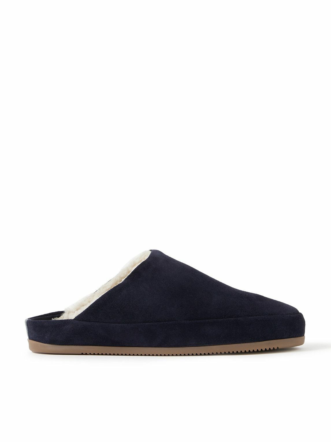 Mulo - Shearling-Lined Suede Slippers - Blue