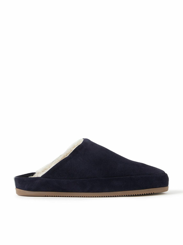 Photo: Mulo - Shearling-Lined Suede Slippers - Blue