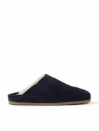 Mulo - Shearling-Lined Suede Slippers - Blue