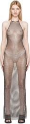 AMI Alexandre Mattiussi Black Rhinestone Fishnet Maxi Dress