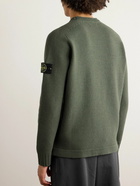 Stone Island - Logo-Appliquéd Basketweave Wool-Blend Sweater - Green