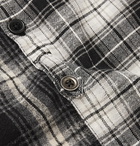 Greg Lauren - Grandad-Collar Distressed Panelled Checked Cotton-Flannel Shirt - Black