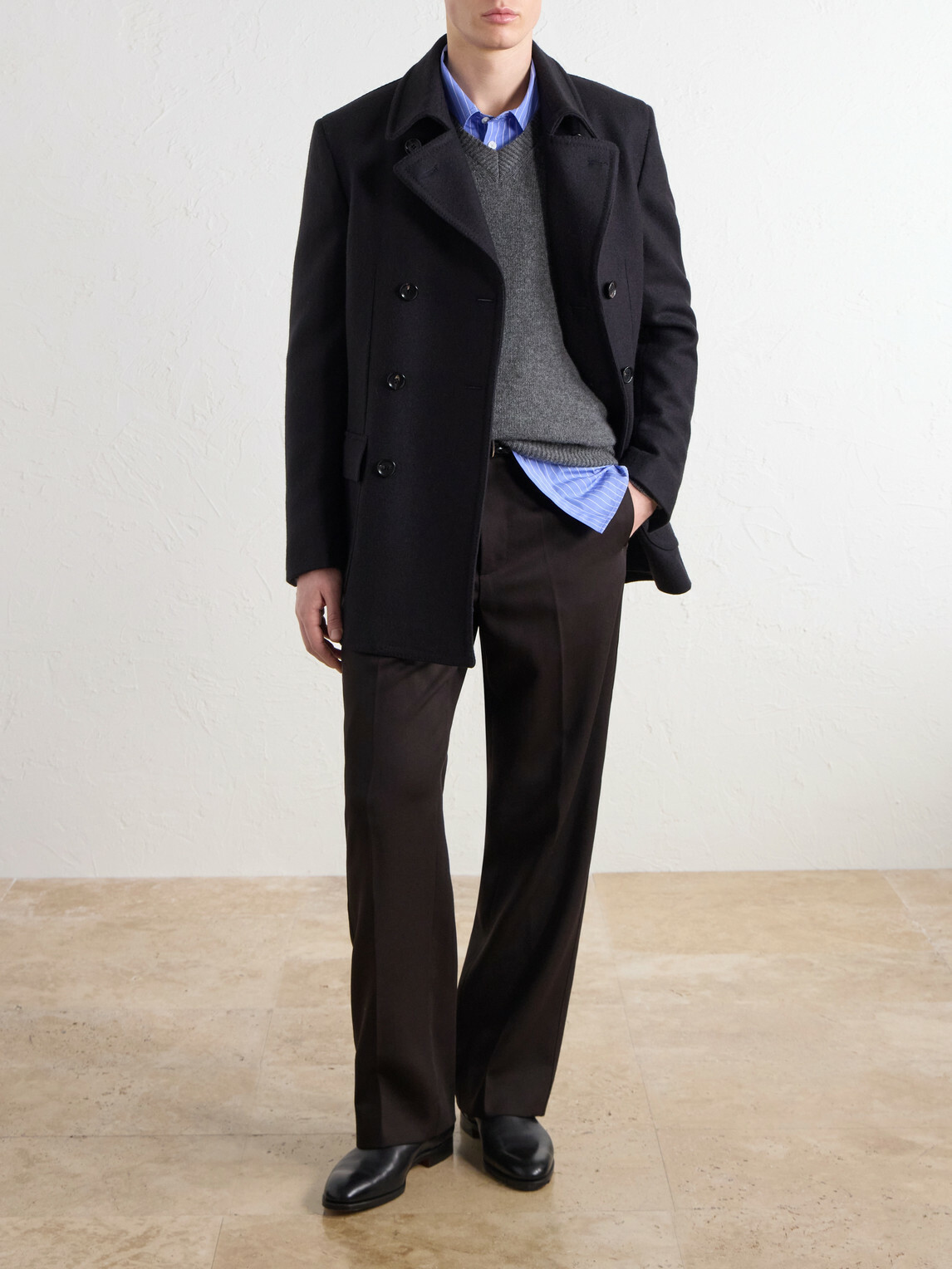 De Petrillo - Double-Breasted Virgin Wool Coat - Black