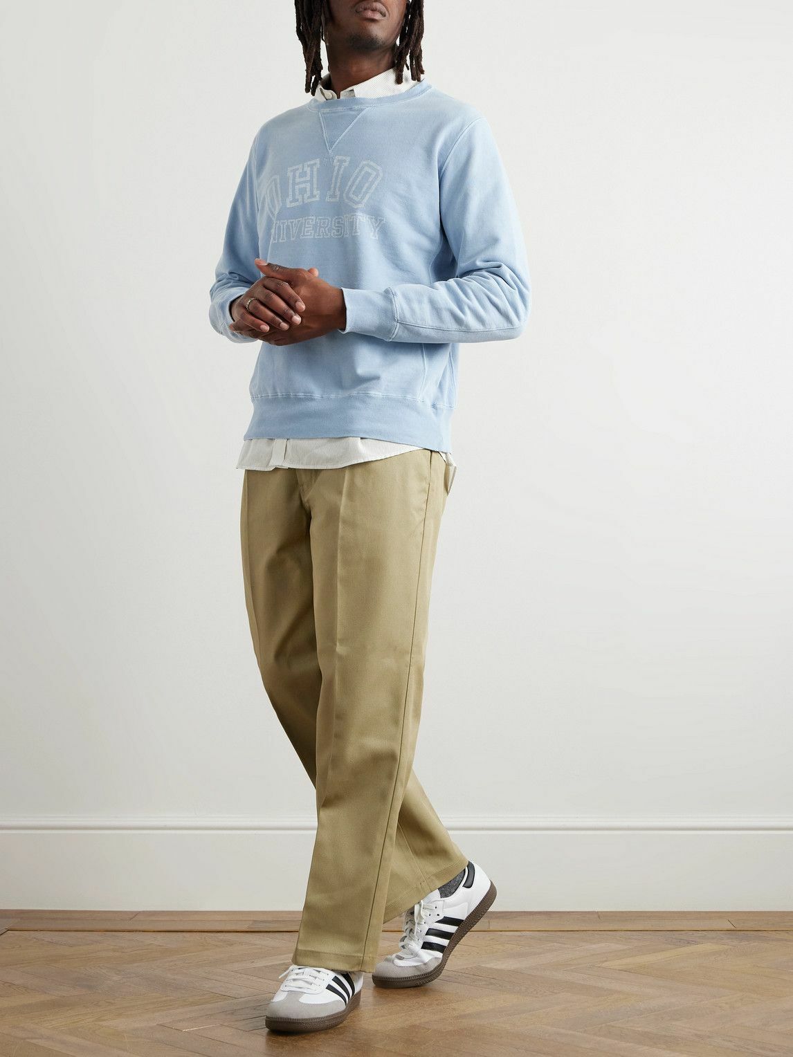 Remi Relief - Ohio Distressed Printed Cotton-Jersey Sweatshirt - Blue