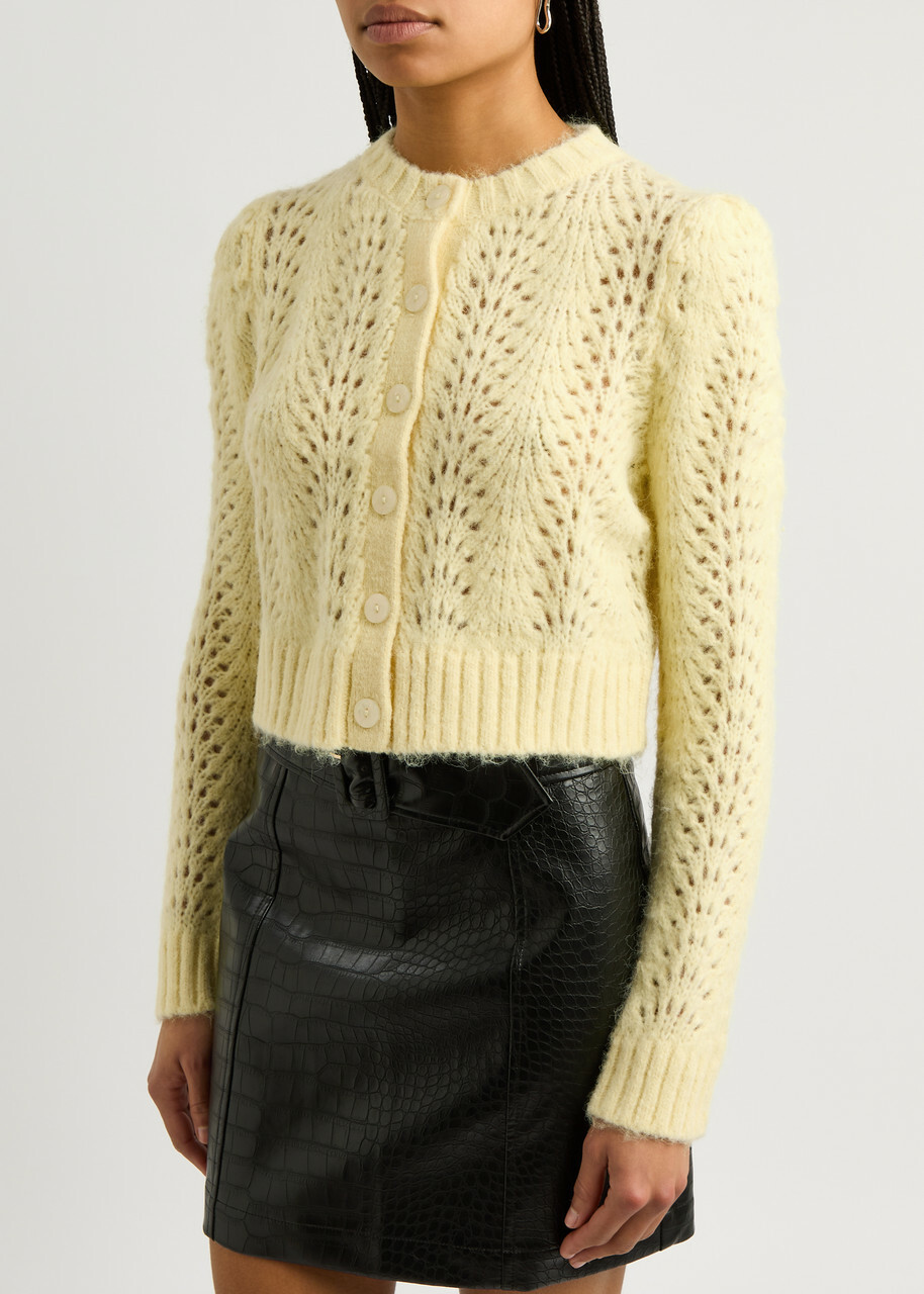Kitri Matilda Pointelle-knit Cardigan Yellow