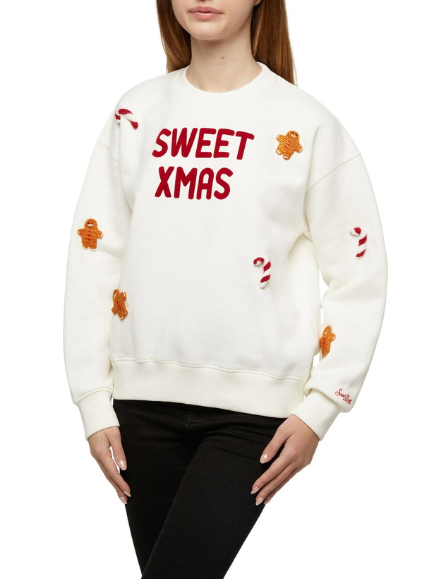 Photo: MC2 Saint Barth Woman Fleeced Cotton Sweatshirt Stardust With Ginger Cane Patches