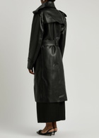 Norma Kamali Belted Faux Leather Trench Coat Black