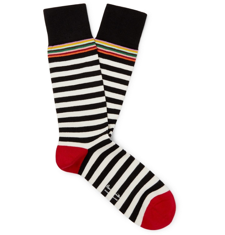 Photo: Paul Smith - Striped Cotton-Blend Socks - White