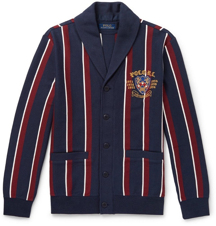 Photo: Polo Ralph Lauren - Shawl-Collar Embroidered Striped Cotton-Blend Jersey Cardigan - Men - Navy