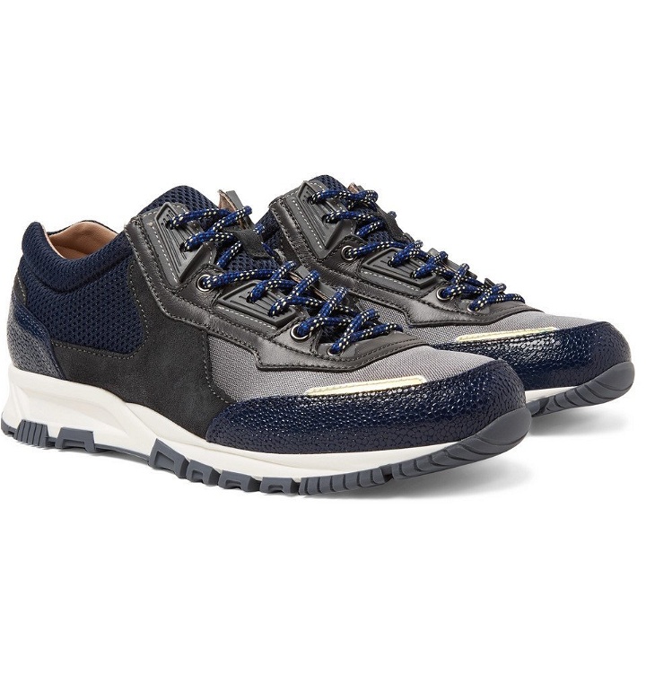 Photo: Lanvin - Mesh, Suede and Textured-Leather Sneakers - Men - Navy
